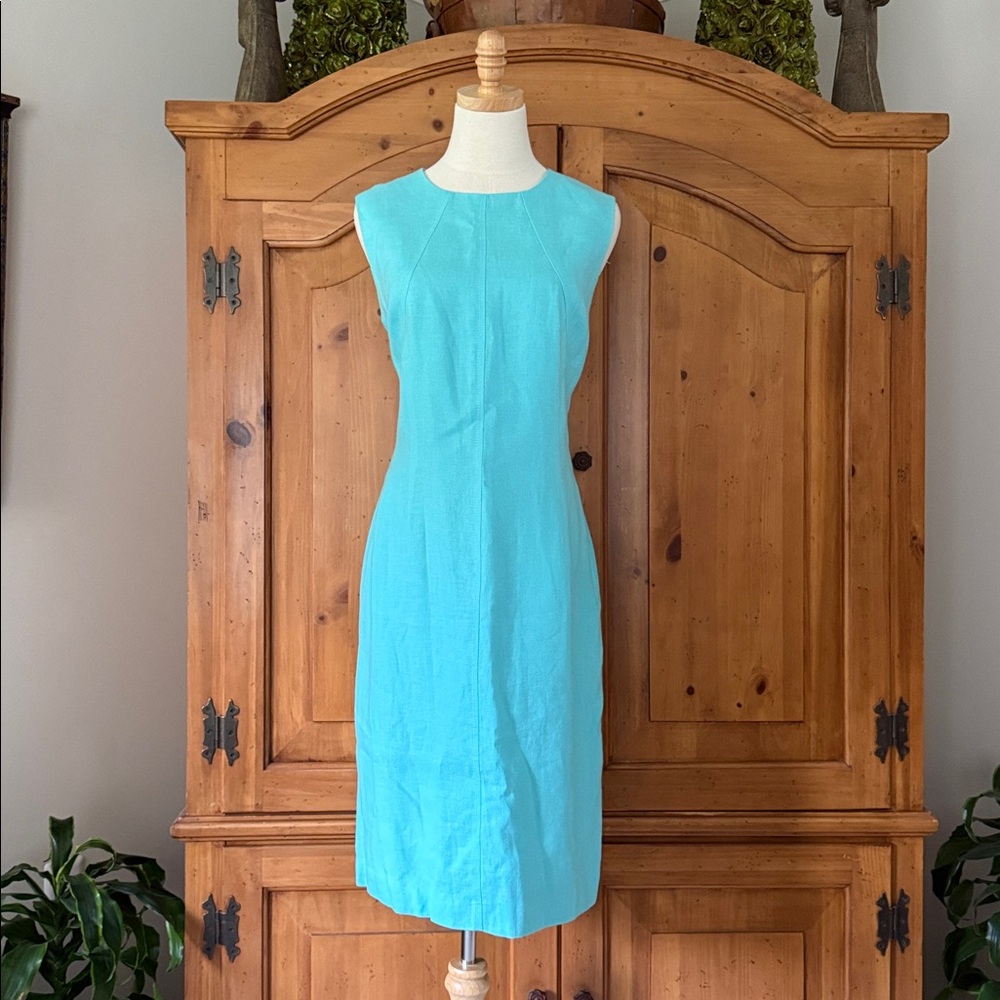 Turquoise blue linen dress